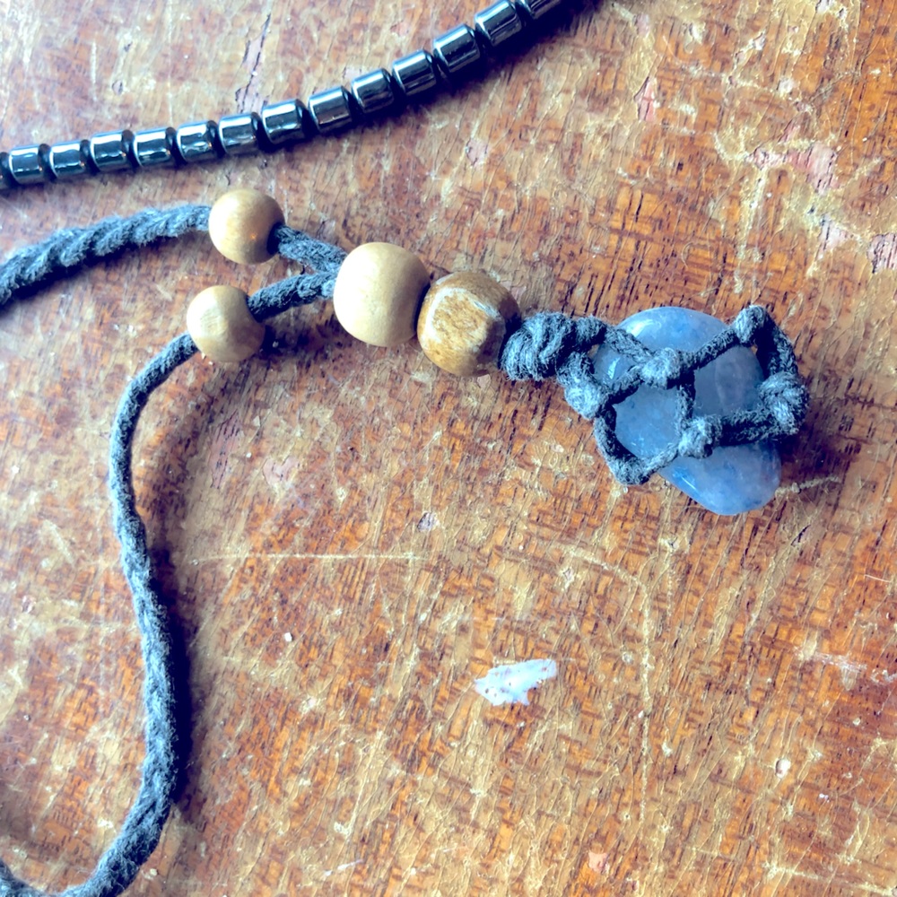 3/$15 Lapis lazuli gem adjustable wooden tie toggle bracket anklet